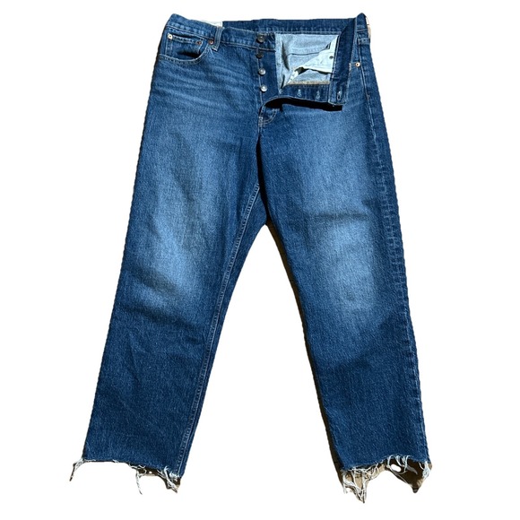 GAP Denim - Gap Denim Womens 14/32 Cheeky Straight High Rise Blue Button Fly Stretch Raw Hem